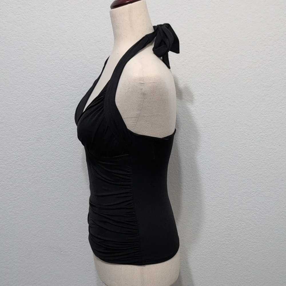 La Blanca Tankini Black Bathing Suit Top Ruched Halter Style Size 6 - Picture 5 of 12